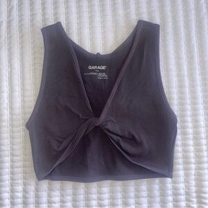 Garage Purple/Gray Twist Front Crop Top